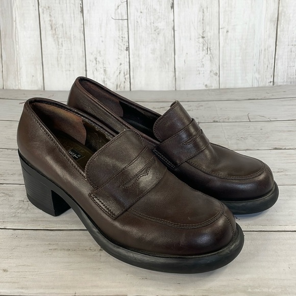 Vintage Y2K Chunky Brown Leather Nine West Cloud Nine Penny Loafers - Picture 2 of 12